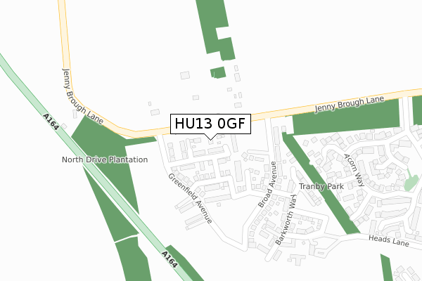 HU13 0GF map - large scale - OS Open Zoomstack (Ordnance Survey)