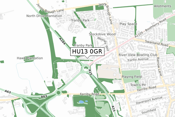 HU13 0GR map - small scale - OS Open Zoomstack (Ordnance Survey)