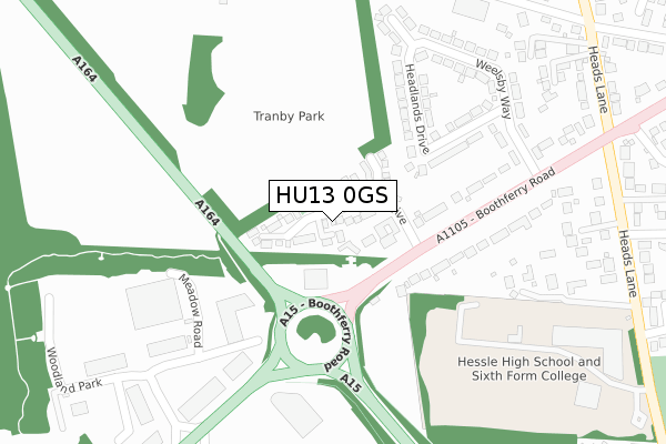 HU13 0GS map - large scale - OS Open Zoomstack (Ordnance Survey)