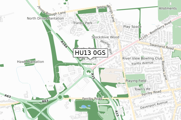 HU13 0GS map - small scale - OS Open Zoomstack (Ordnance Survey)