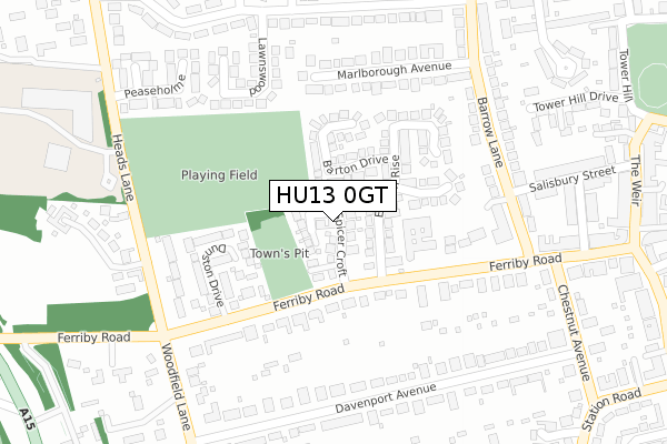 HU13 0GT map - large scale - OS Open Zoomstack (Ordnance Survey)