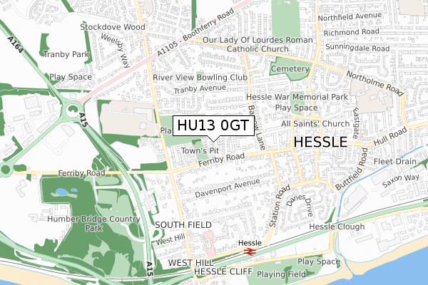 HU13 0GT map - small scale - OS Open Zoomstack (Ordnance Survey)