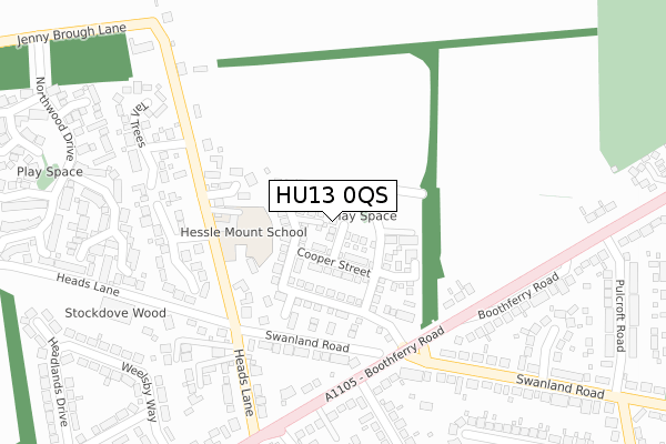 HU13 0QS map - large scale - OS Open Zoomstack (Ordnance Survey)