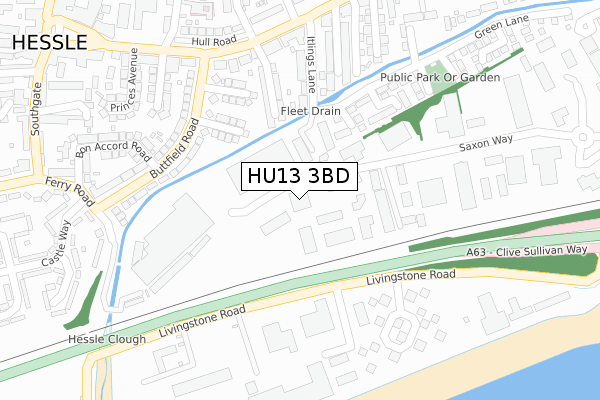 HU13 3BD map - large scale - OS Open Zoomstack (Ordnance Survey)