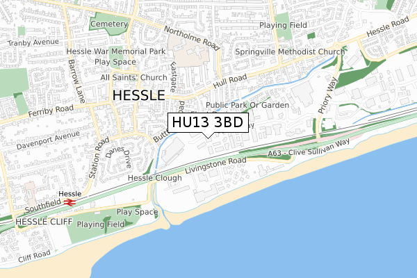 HU13 3BD map - small scale - OS Open Zoomstack (Ordnance Survey)