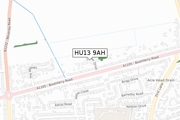 HU13 9AH map - large scale - OS Open Zoomstack (Ordnance Survey)