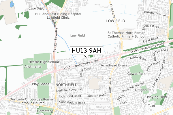 HU13 9AH map - small scale - OS Open Zoomstack (Ordnance Survey)