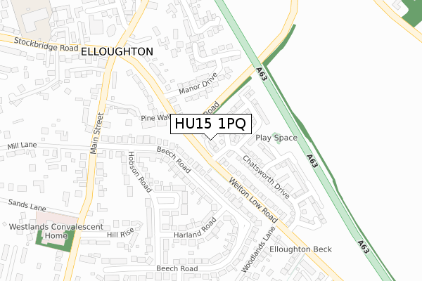 HU15 1PQ map - large scale - OS Open Zoomstack (Ordnance Survey)