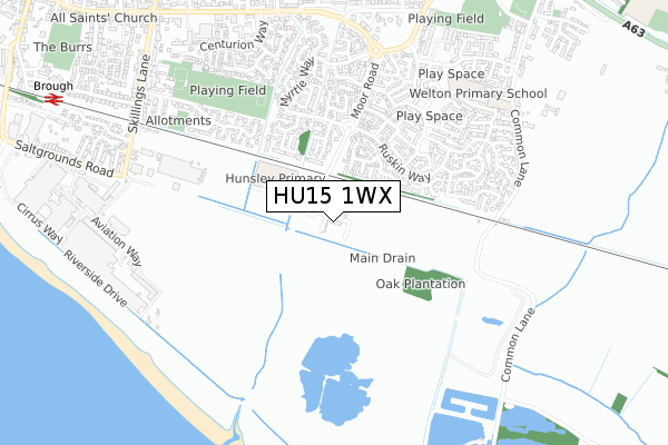 HU15 1WX map - small scale - OS Open Zoomstack (Ordnance Survey)