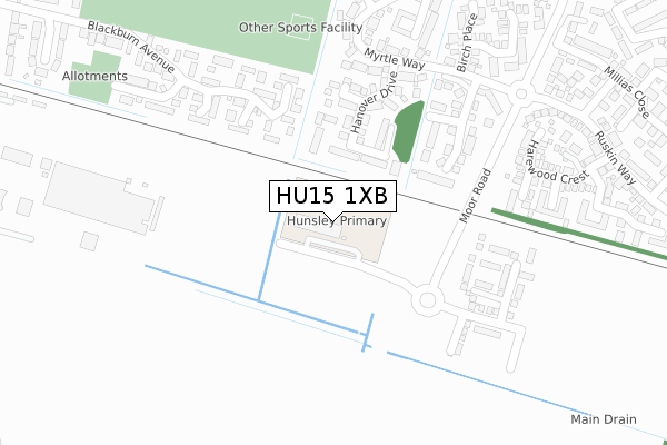 HU15 1XB map - large scale - OS Open Zoomstack (Ordnance Survey)