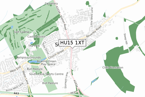 HU15 1XT map - small scale - OS Open Zoomstack (Ordnance Survey)