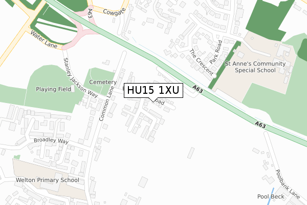 HU15 1XU map - large scale - OS Open Zoomstack (Ordnance Survey)