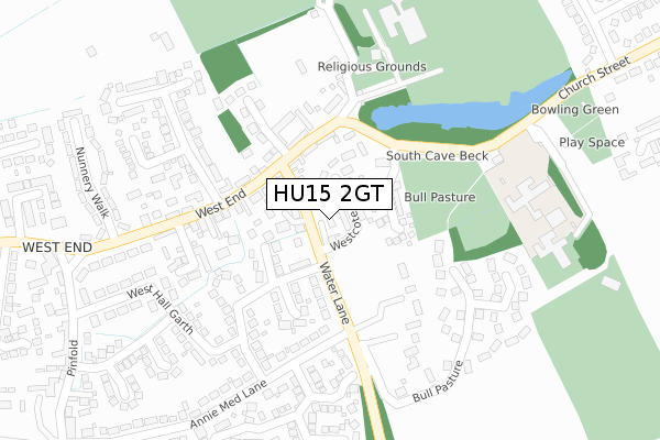 HU15 2GT map - large scale - OS Open Zoomstack (Ordnance Survey)