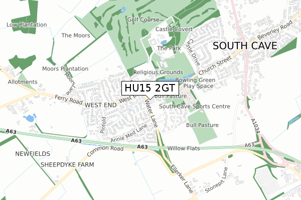 HU15 2GT map - small scale - OS Open Zoomstack (Ordnance Survey)