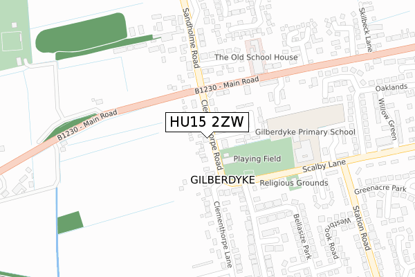 HU15 2ZW map - large scale - OS Open Zoomstack (Ordnance Survey)