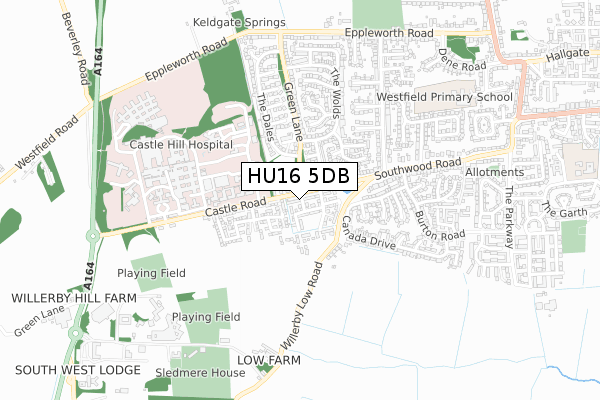 HU16 5DB map - small scale - OS Open Zoomstack (Ordnance Survey)