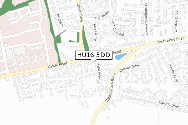 HU16 5DD map - large scale - OS Open Zoomstack (Ordnance Survey)