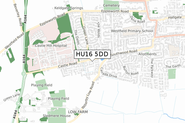 HU16 5DD map - small scale - OS Open Zoomstack (Ordnance Survey)