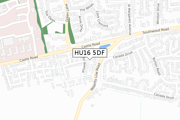 HU16 5DF map - large scale - OS Open Zoomstack (Ordnance Survey)