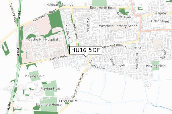 HU16 5DF map - small scale - OS Open Zoomstack (Ordnance Survey)