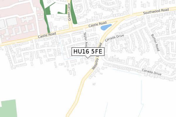 HU16 5FE map - large scale - OS Open Zoomstack (Ordnance Survey)