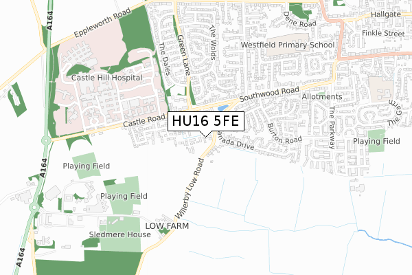 HU16 5FE map - small scale - OS Open Zoomstack (Ordnance Survey)