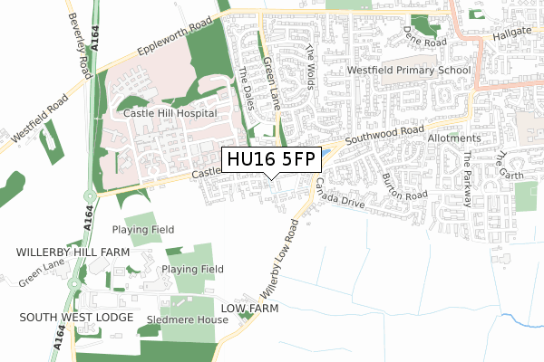 HU16 5FP map - small scale - OS Open Zoomstack (Ordnance Survey)