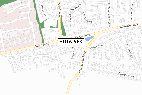 HU16 5FS map - large scale - OS Open Zoomstack (Ordnance Survey)