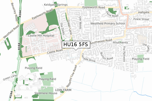 HU16 5FS map - small scale - OS Open Zoomstack (Ordnance Survey)