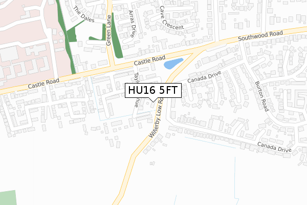 HU16 5FT map - large scale - OS Open Zoomstack (Ordnance Survey)