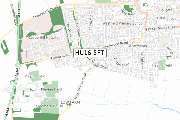 HU16 5FT map - small scale - OS Open Zoomstack (Ordnance Survey)