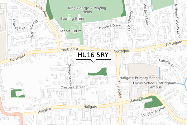 HU16 5RY map - large scale - OS Open Zoomstack (Ordnance Survey)