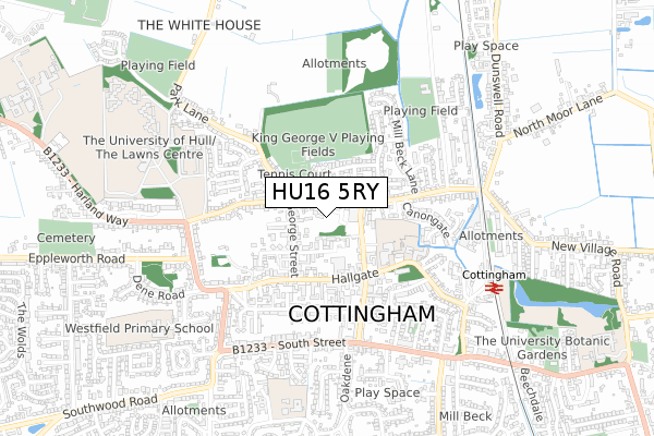 HU16 5RY map - small scale - OS Open Zoomstack (Ordnance Survey)