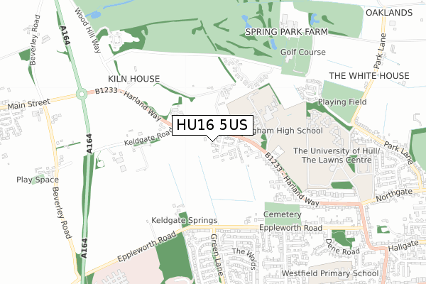 HU16 5US map - small scale - OS Open Zoomstack (Ordnance Survey)