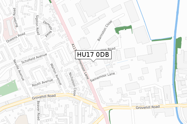 HU17 0DB map - large scale - OS Open Zoomstack (Ordnance Survey)