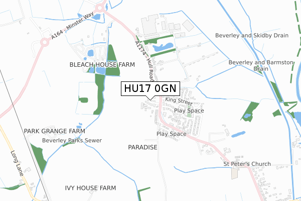 HU17 0GN map - small scale - OS Open Zoomstack (Ordnance Survey)