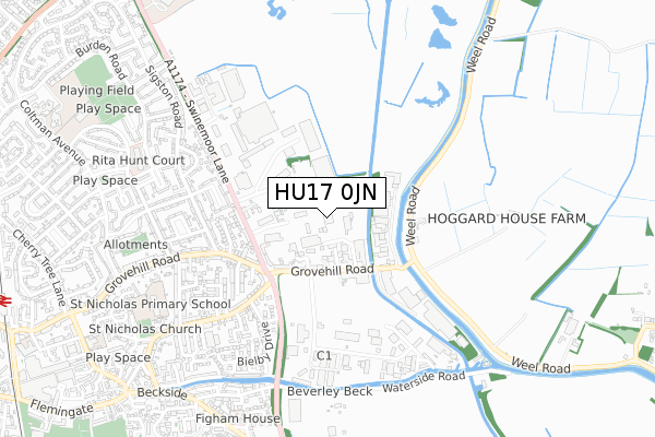 HU17 0JN map - small scale - OS Open Zoomstack (Ordnance Survey)