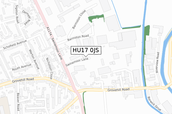 HU17 0JS map - large scale - OS Open Zoomstack (Ordnance Survey)