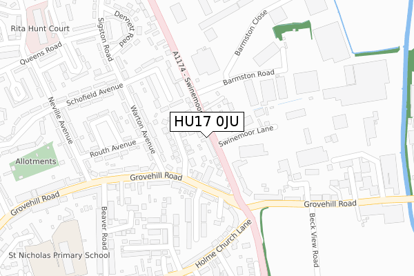 HU17 0JU map - large scale - OS Open Zoomstack (Ordnance Survey)