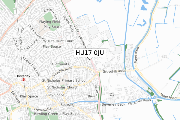 HU17 0JU map - small scale - OS Open Zoomstack (Ordnance Survey)