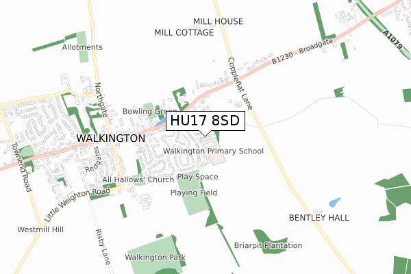 HU17 8SD map - small scale - OS Open Zoomstack (Ordnance Survey)