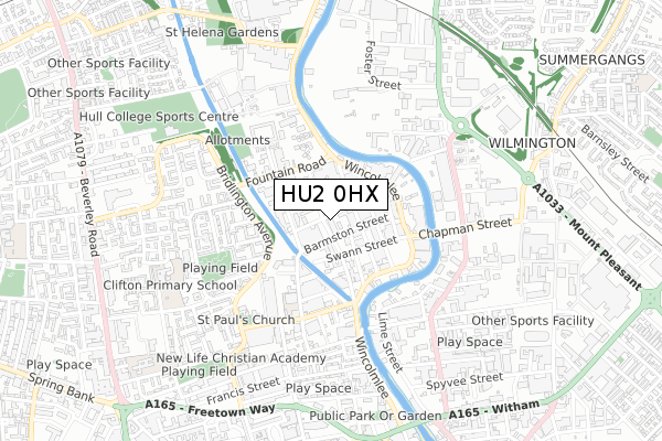 HU2 0HX map - small scale - OS Open Zoomstack (Ordnance Survey)