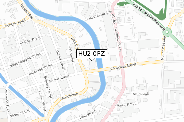 HU2 0PZ map - large scale - OS Open Zoomstack (Ordnance Survey)