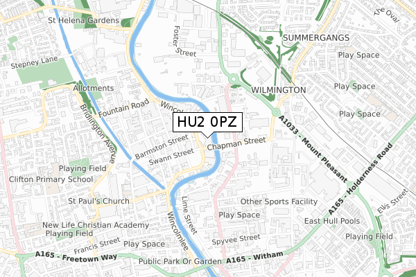 HU2 0PZ map - small scale - OS Open Zoomstack (Ordnance Survey)