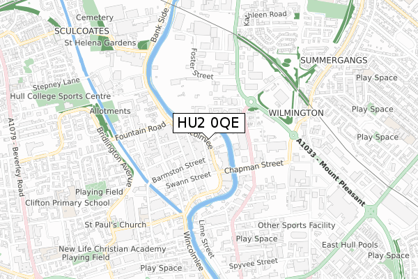 HU2 0QE map - small scale - OS Open Zoomstack (Ordnance Survey)