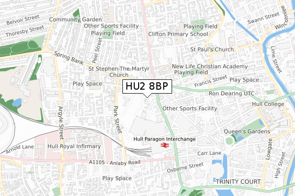 HU2 8BP map - small scale - OS Open Zoomstack (Ordnance Survey)