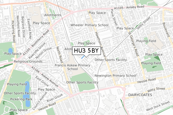 HU3 5BY map - small scale - OS Open Zoomstack (Ordnance Survey)