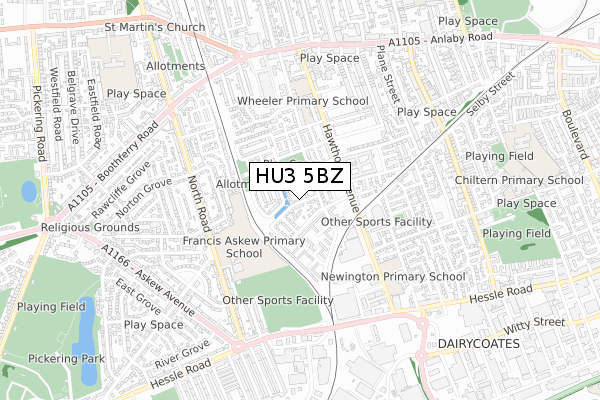 HU3 5BZ map - small scale - OS Open Zoomstack (Ordnance Survey)