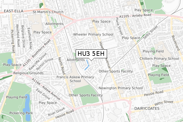 HU3 5EH map - small scale - OS Open Zoomstack (Ordnance Survey)