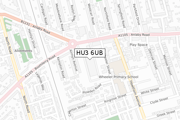 HU3 6UB map - large scale - OS Open Zoomstack (Ordnance Survey)